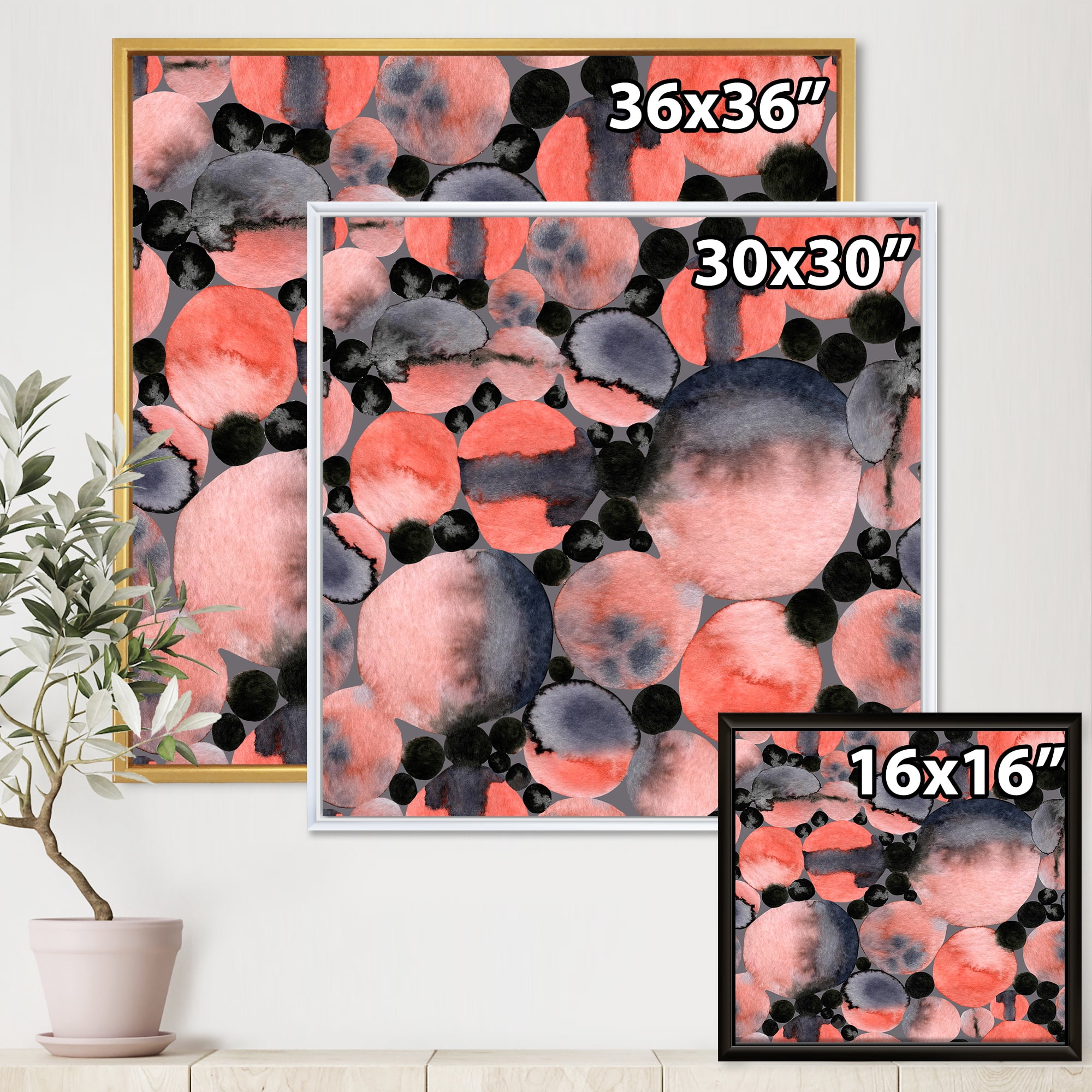 Designart 'Polka Dots Abstract Geometric Art' Modern Framed Canvas Wall Art Print
