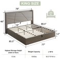 thumbnail image 3 of iPormis King Size Bed Frame with Lift Up Storage & Charging Station, Geometric Upholstered Storage Headboard, Heavy Duty Wooden Slats, No Box Spring Needed, Noise Free, Easy Assembly,Light Gray, 3 of 8