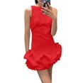 thumbnail image 3 of Women Ruffle Bubble for Mini Dress Sleeveless Ruched Hem Bodycon Dresses Tank Short Dress Red XS, 3 of 8