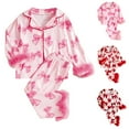 thumbnail image 4 of Valentine's Satin Silk Pajamas Heart Graphic Printed Long Sleeve Button Down Shirt And Trousers 2 Piece Pajama Set Feather Trim Sleeve, 4 of 9