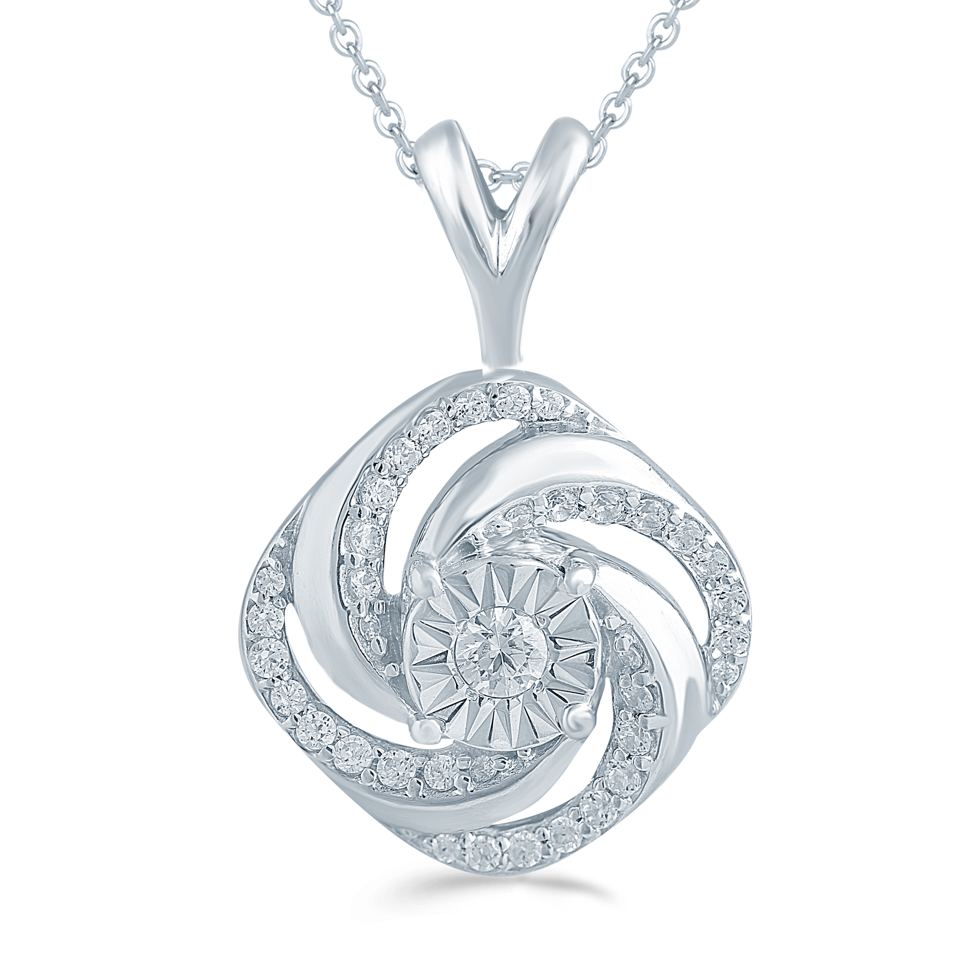 Fifth and Fine 1//4ct tw Diamond Swirl Cushion Cluster Fashion Pendant in Sterling Silver with 18 Cable Chain