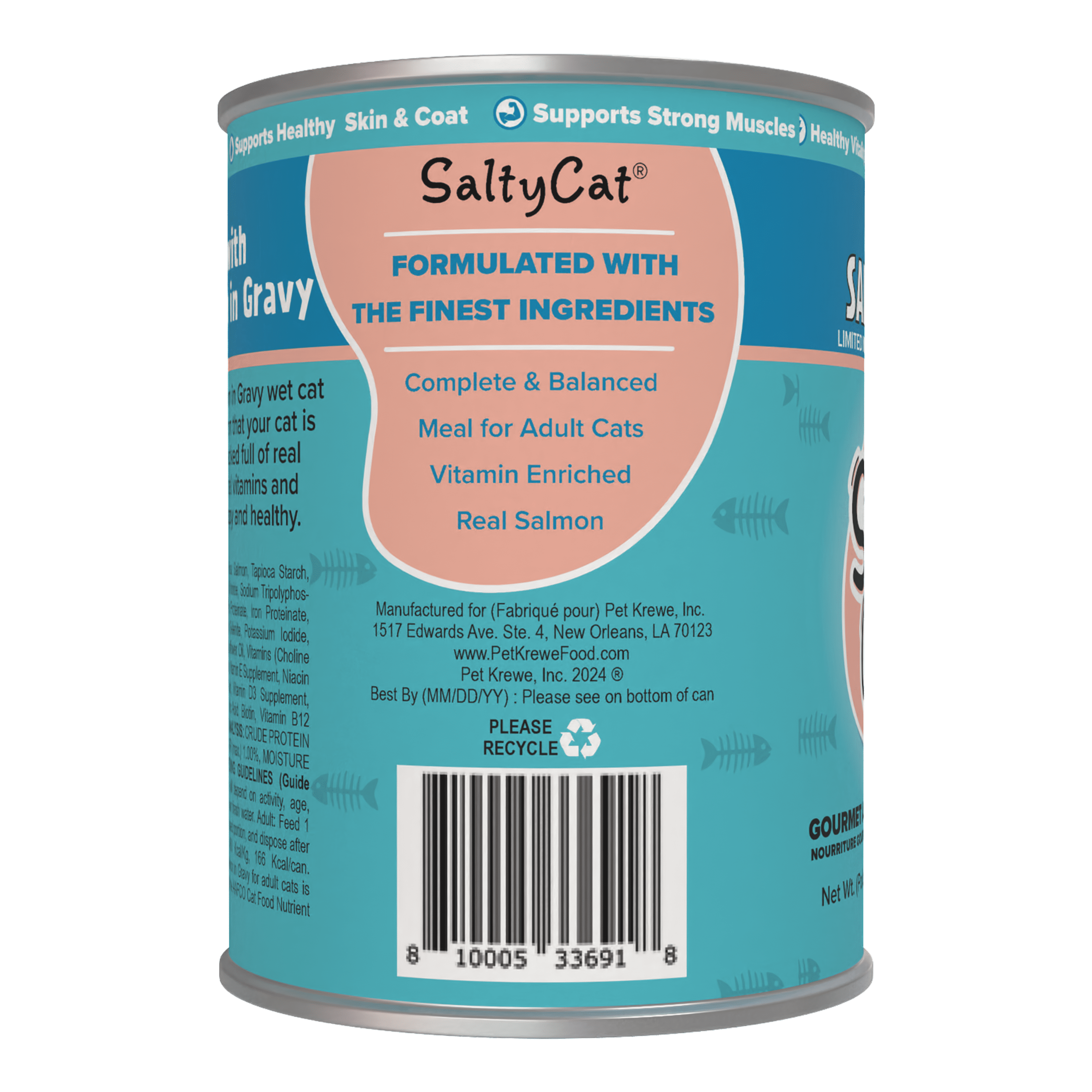(24 pack) Salty Cat Minced Salmon Flavor in Gravy Wet Cat Food, 13 oz Can