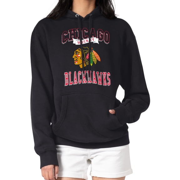Women's G-III 4Her by Carl Banks Black Chicago Blackhawks Team Logo Tri-Blend Fleece Pullover Hoodie
