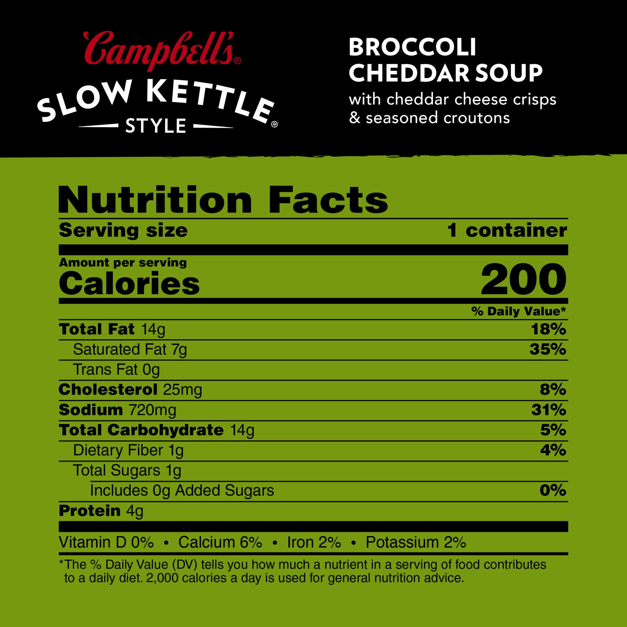 Campbell's Slow Kettle Style Broccoli Cheddar Soup with A Crunch, 7 oz Microwavable Cup