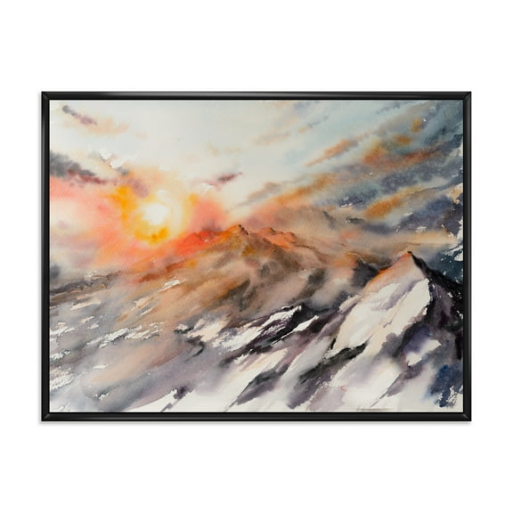 Designart 'Majestic Sunset Glow on The Mountains Landscape' Traditional Framed Canvas Wall Art Print