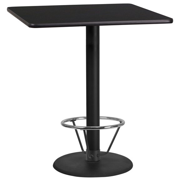 Flash Furniture 36'' Square Black Laminate Table Top with 24'' Round Bar Height Table Base and Foot Ring