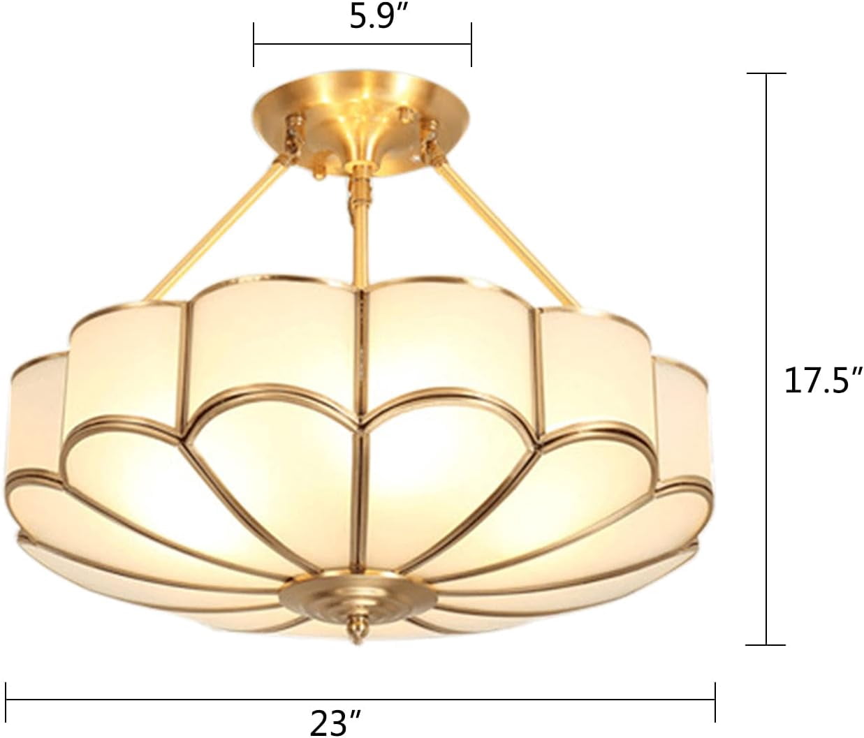 Mid Century Ceiling Light, Antique Brass Light Fixture, Modern Glass Ceiling Lamps for Living Room, Ceiling Light Decorative for Bedroom E26 Base Bulbs Not Include (Gold)
