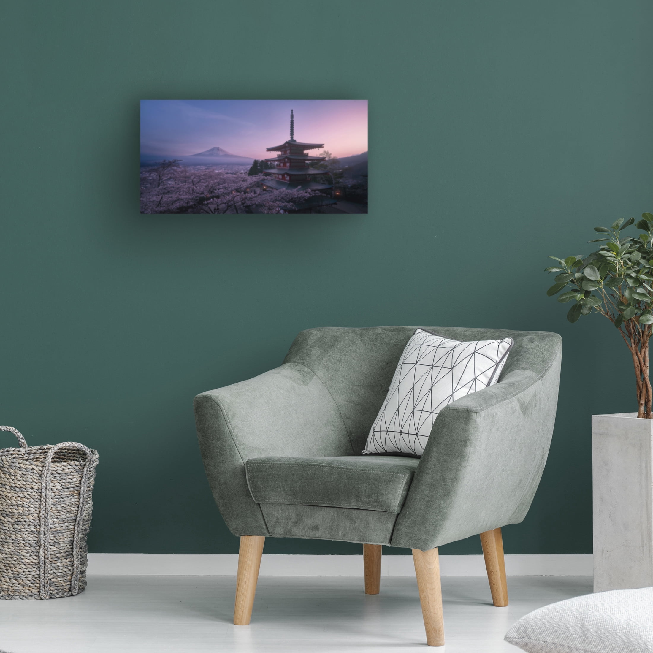 Canvas Wall Art - Javier De La 'Mt Fuji Sakura' Wall Art for Living Room, Bedroom, or Office D?cor by Trademark Fine Art - 24 x 12 Inches