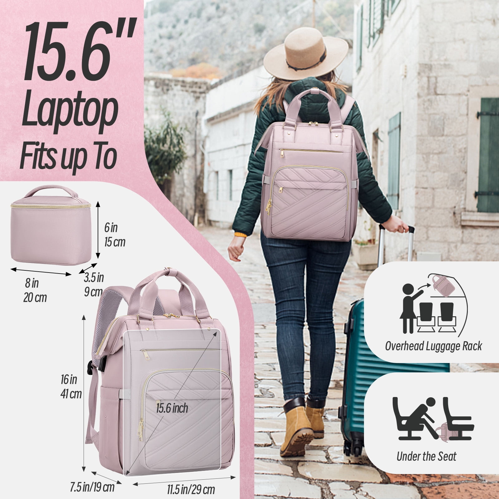 XJ-HOME 15.6" Laptop Backpack for Women,Stylish Backpack Purse, Waterproof Teacher Nurse Backpack,College Casual Daypack