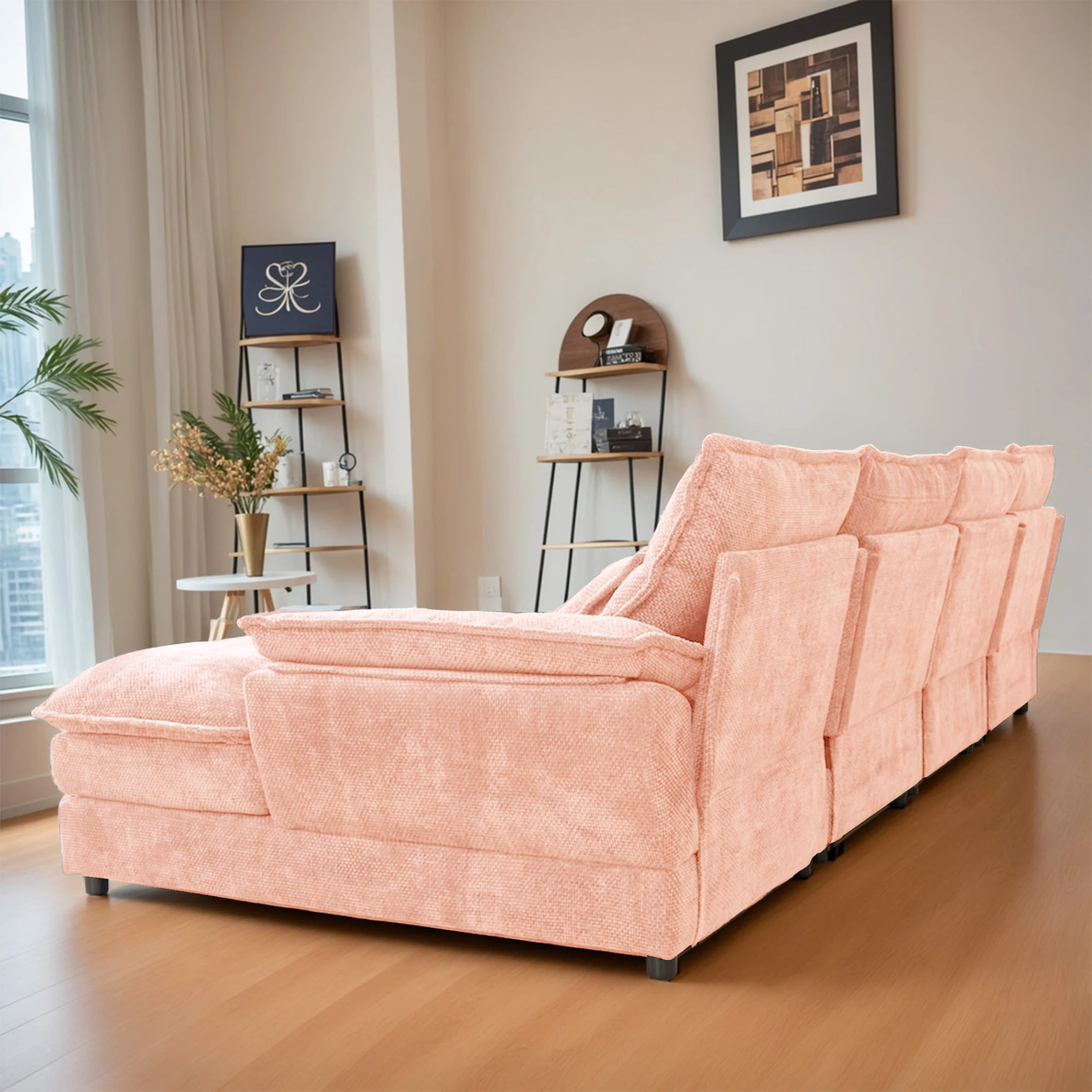 SOULART 110" Cloud Sofa,Pink U shaped Sectional couches for living room, modular couch with Chaise
