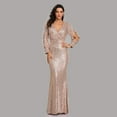 thumbnail image 4 of Sexy V-neck Mermaid Evening Dress Long Formal Prom Party Gown Full Sequins long Sleeve Galadress Vestidos Women Dresses, 4 of 8
