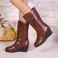 thumbnail image 2 of EKVAHL Women's Mid Calf Wedge Boots, Side Zipper Slouchy Dress Boots, Round Toe Platform Walking Winter Outdoor Boots Brown, 2 of 5