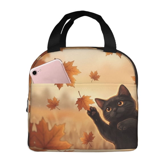 Black Cat Insulated Lunch Bag Lunch Box,Leakproof Small Lunch Tote For Men Women,Reusable Lunch Cooler Tote Bag For Office Work Picnic