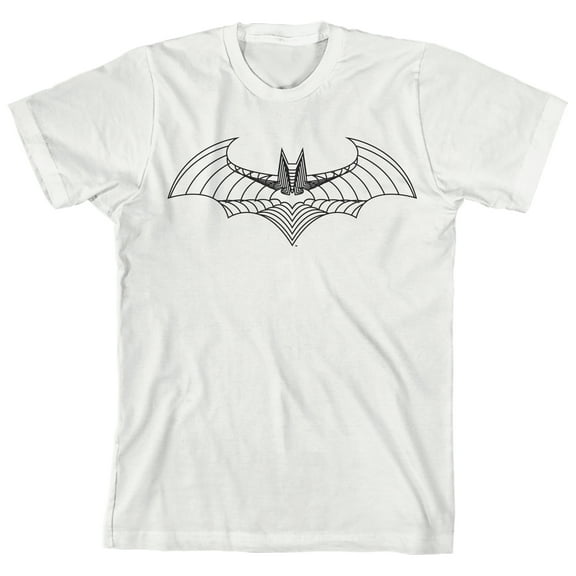 Batman Bat Symbol Line Art Youth Boy's White T-Shirt-Medium
