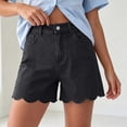 thumbnail image 2 of Women's Y2K Jean Shorts High Waist Loose Scalloped Hem Denim Shorts Soft Stretch Vintage Jeans with Pockets Daily Travel Casual Outfits Black, 2 of 8