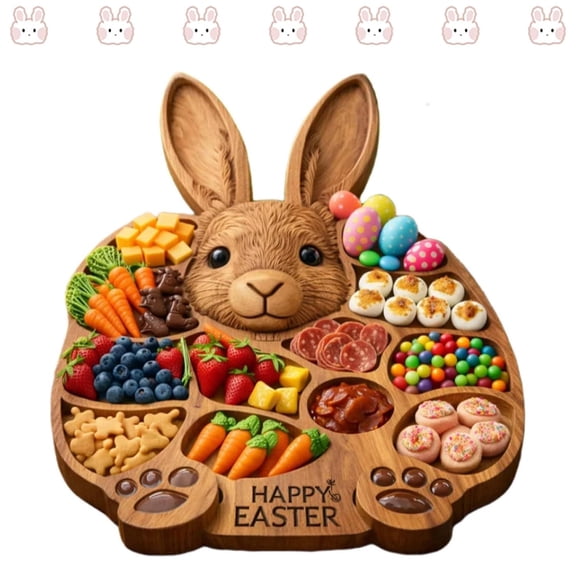 WEGFTDUOP 2026 New Easter Bunny Wooden Board,Cute Rabbit-Shaped Serving Tray with Compartments,Farmhouse Wood Snack & Cheese Platter,for Party Centerpiece Holiday Snacks & Treats KitchenTable