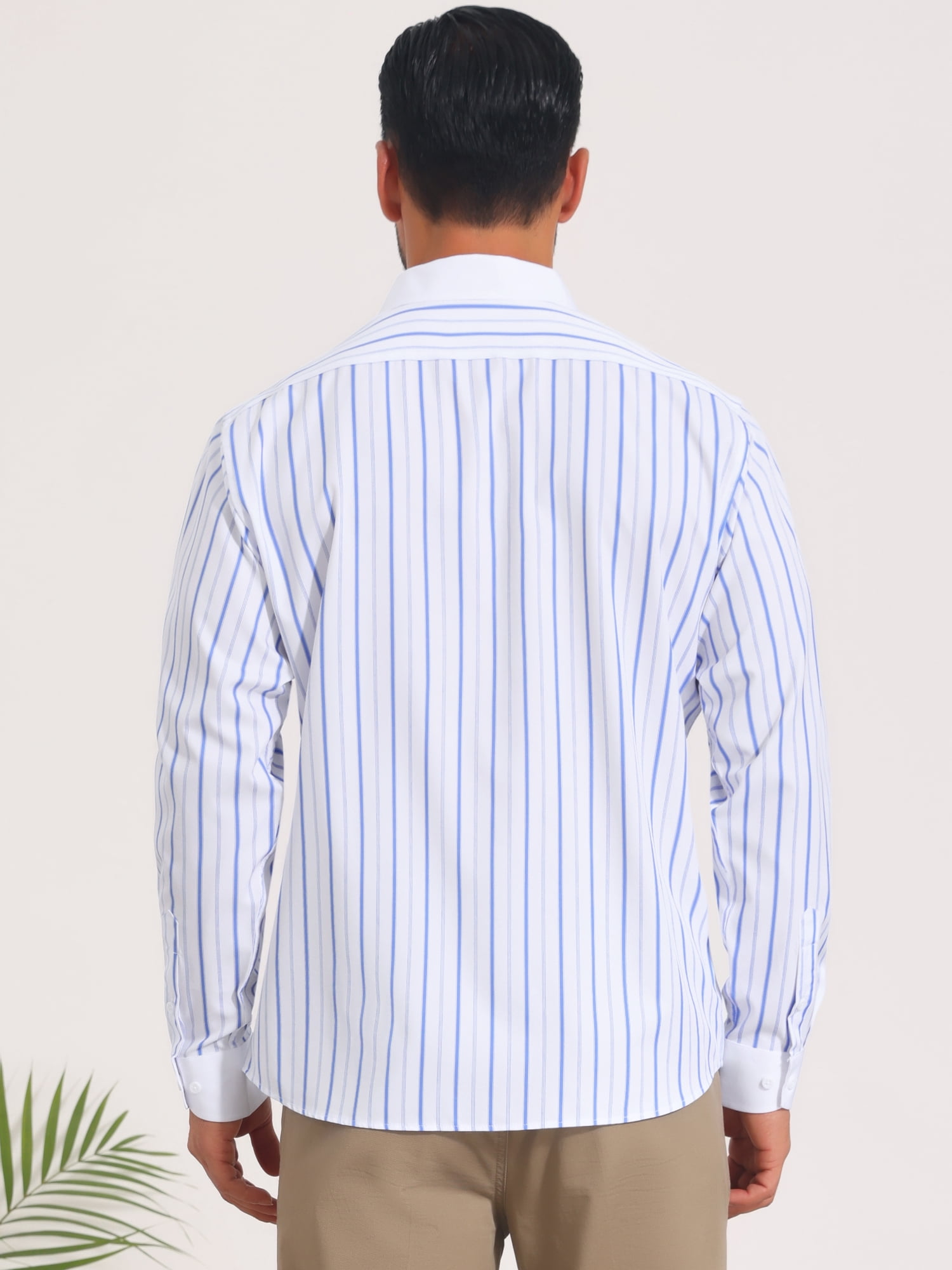 DARING DIVA Men's Striped Button Down Long Sleeve Stretch Shirts M Light Blue
