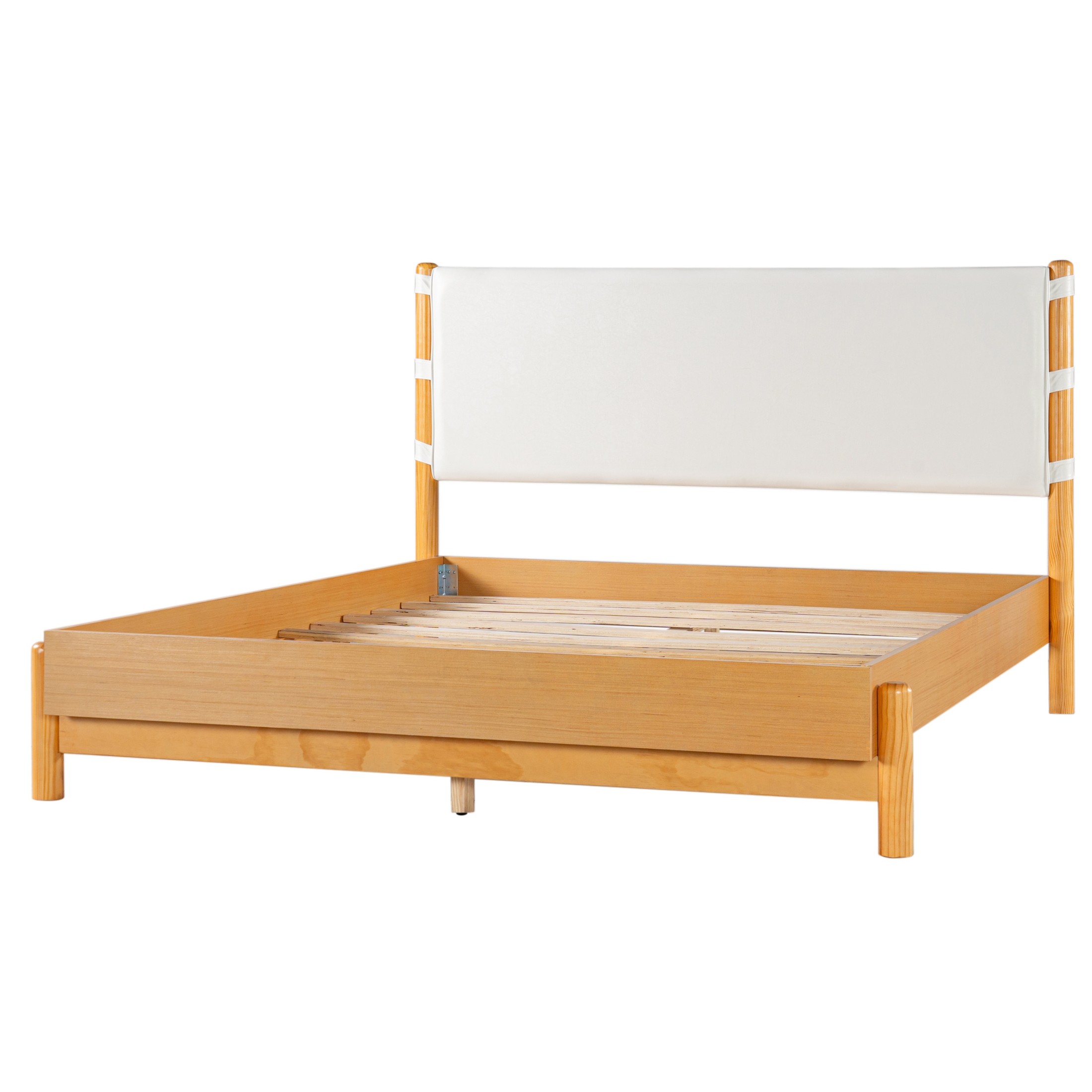 Christopher Knight Home Queen Modern Wood Platform Bed with PU Upholstered Headboard, Oak+Beige