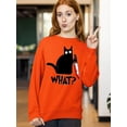 thumbnail image 3 of Black Cat Creepy Crazy Eyes Halloween Shirt Crewneck Sweatshirt, XL, Orange, 3 of 6