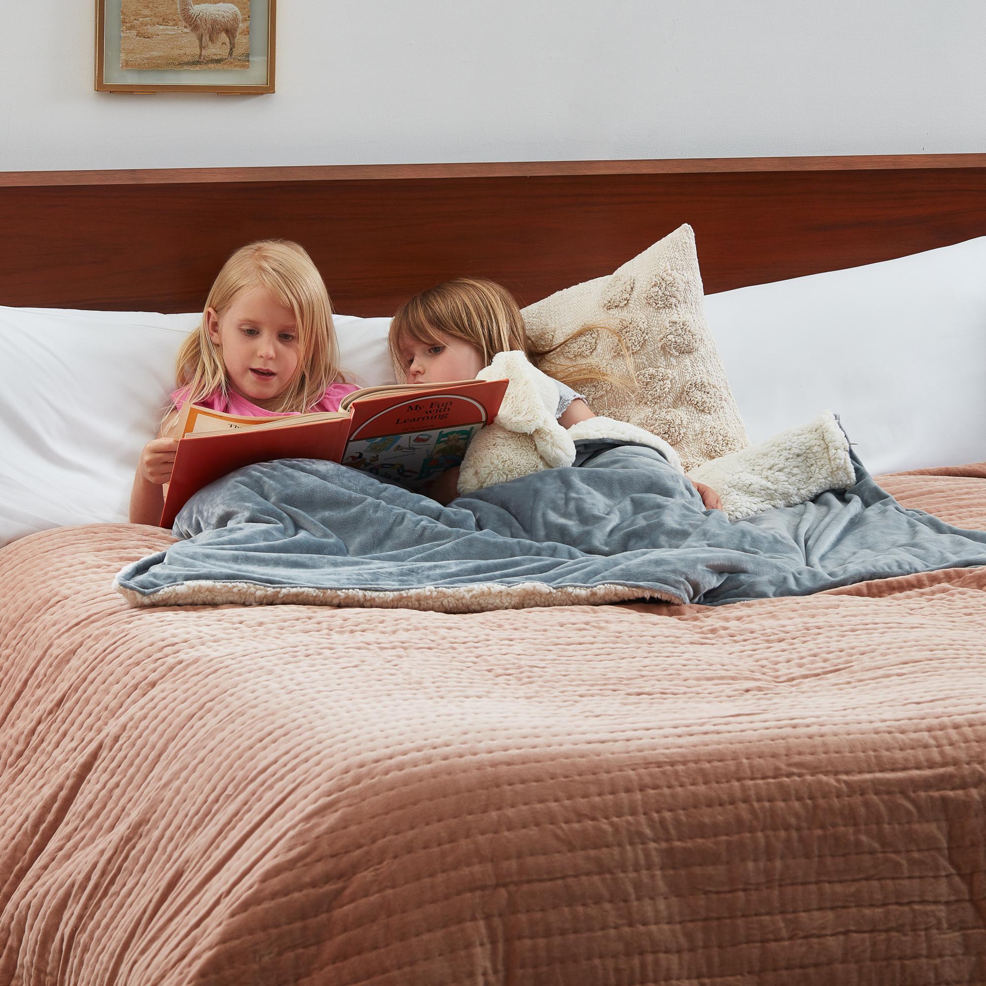 Rest Haven Weighted Blanket Cover, Queen Size (60" x 80"), Stone/Ivory Sherpa
