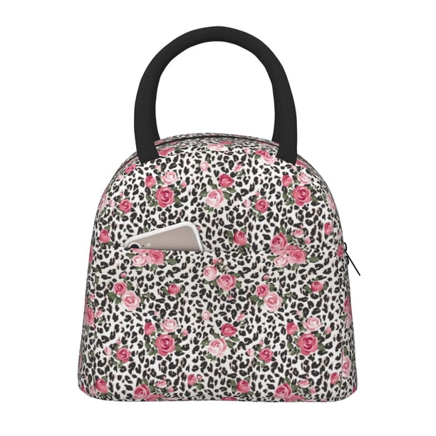 Fotbe Rose Mix Leopard 3 Bolsa de Almuerzo con Estampado, Lonchera Aislada, Contenedor de Comida Reutilizable Tipo Cooler a Prueba de Fugas