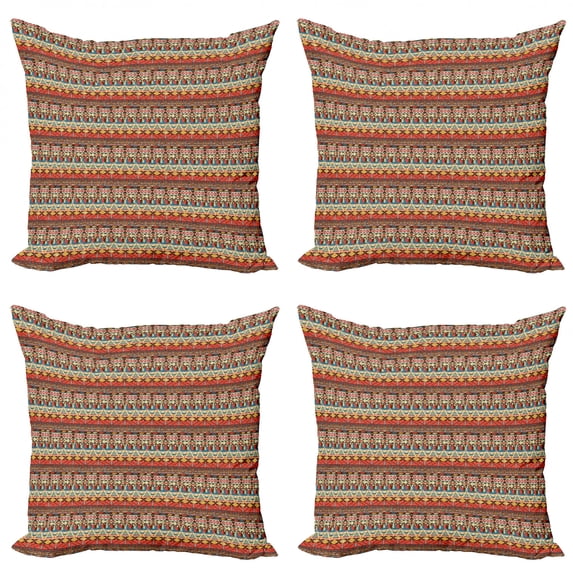 Ambesonne Colorful Throw Pillow Cover 4 Pack, Aztec Birds Arrows, 18", Multicolor