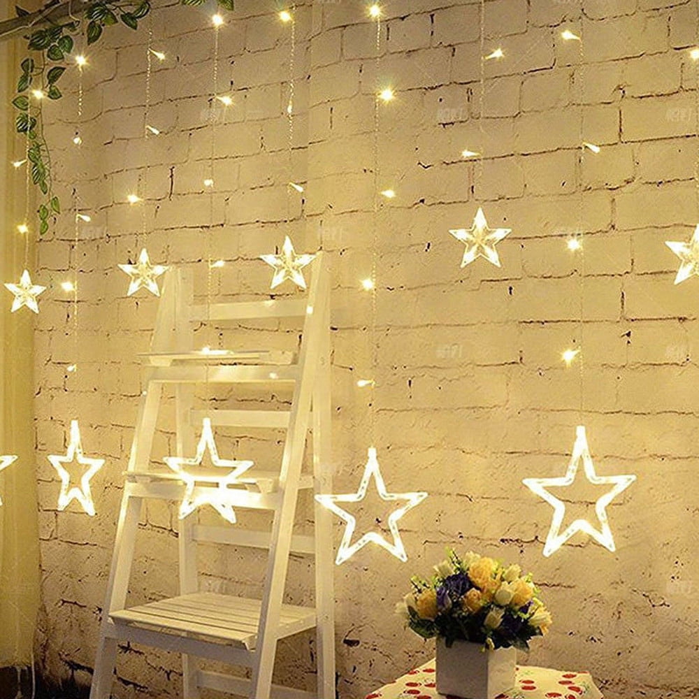 Details about   LED Stars Christmas Hanging Curtain Lights String Xmas Home Party Home Dec YE 