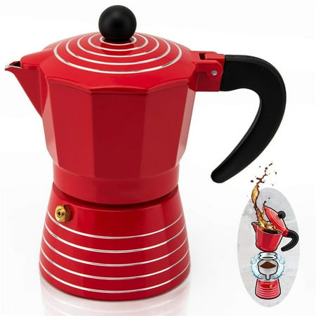 

Litake Stainless Steel Moka Pot Classic Italian Style 3 Cup Coffee Pot Leak-proof Safe Valve Aluminum Stovetop Espresso Machine 6 Oz