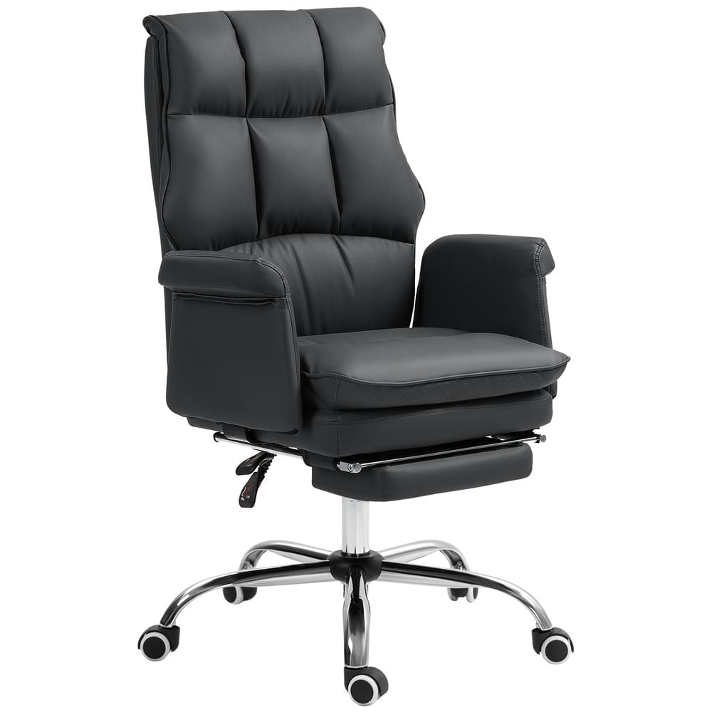 Demi Bonn Office Chair with Footrest, Ergonomic High Back Design Executive Computer Desk Chair, Reclining, PU Leather for Home Work Comfort, Black