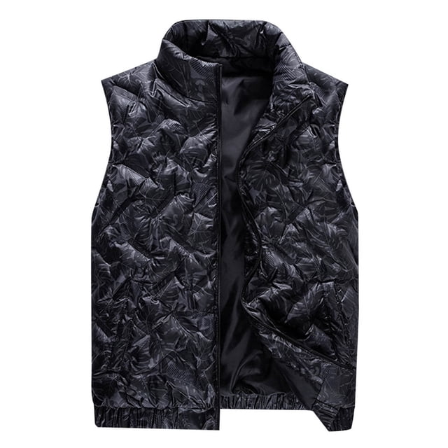 Casual Camisetas, Cremallera de Bolsillo Impreso Abajo Cuello de Pie sin Mangas, Chaleco de Moda para Hombre