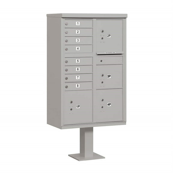 Cluster Box Unit with 8 Doors and 4 Parcel Lockers in Gray with USPS Access Type VI