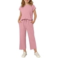 thumbnail image 2 of NAISIBABY Girls Outfit Sets, Loose Comfort Short Sleeve T-Shirt and Straight Leg Capris Fashion Clothes 2-Piece Pink Size 12, 2 of 9