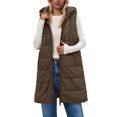 thumbnail image 5 of adviicd Women Long Vest Solid Color Sleeveless Hood Winter Puffer Vest Outwear (Coffee, S), 5 of 6