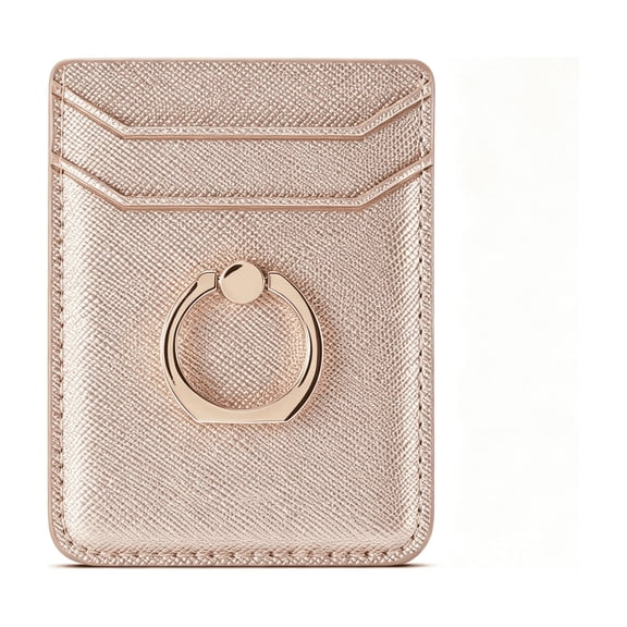 AOMRCOL Phone Card Holder with Ring Grip for Back of Phone,Adhesive Stick-On Credit Card Wallet Pocket for and Smartphones Wallet with Ring Rosegold