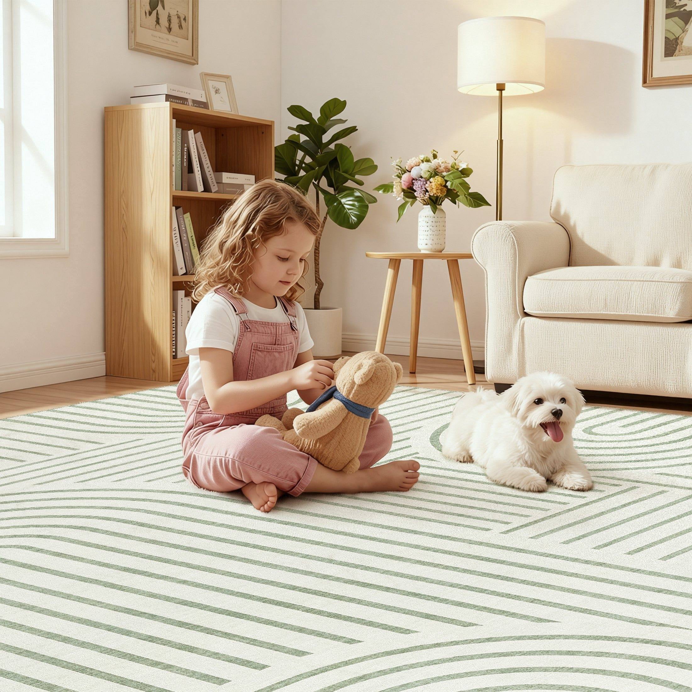 MICGEEK 9'x12' Washable Area Rug, Low-Profile Large Area Rug with Non-Slip Backing & Durable Edge Binding, Vintage Large Rugs for Living Room, Bedroom & Dinning Room,Sage Green