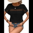 thumbnail image 3 of Blusas Bohemias de Punto con Cuello Redondo, Corta, Bordadas, con Encaje y Aberturas para Mujer Negro L, 3 of 9
