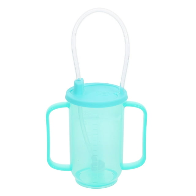 Vaso con boquilla antiderrames adaptable de 350 ml para personas mayores con dos asas y dos medidas para pacientes en cama con disfagia