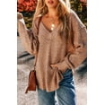 thumbnail image 4 of a.Jesdani Stylish V-Neck Eyelet Sweater: Dark Brown, Drop Shoulder, Must-Have Fashion!, 4 of 8