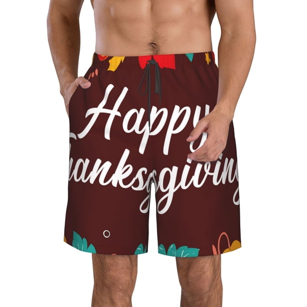 Balery Happy Thanksgiving Traje de Baño Estilo Hawaiano para Hombre, Shorts de Secado Rápido con Bolsillos-Medium
