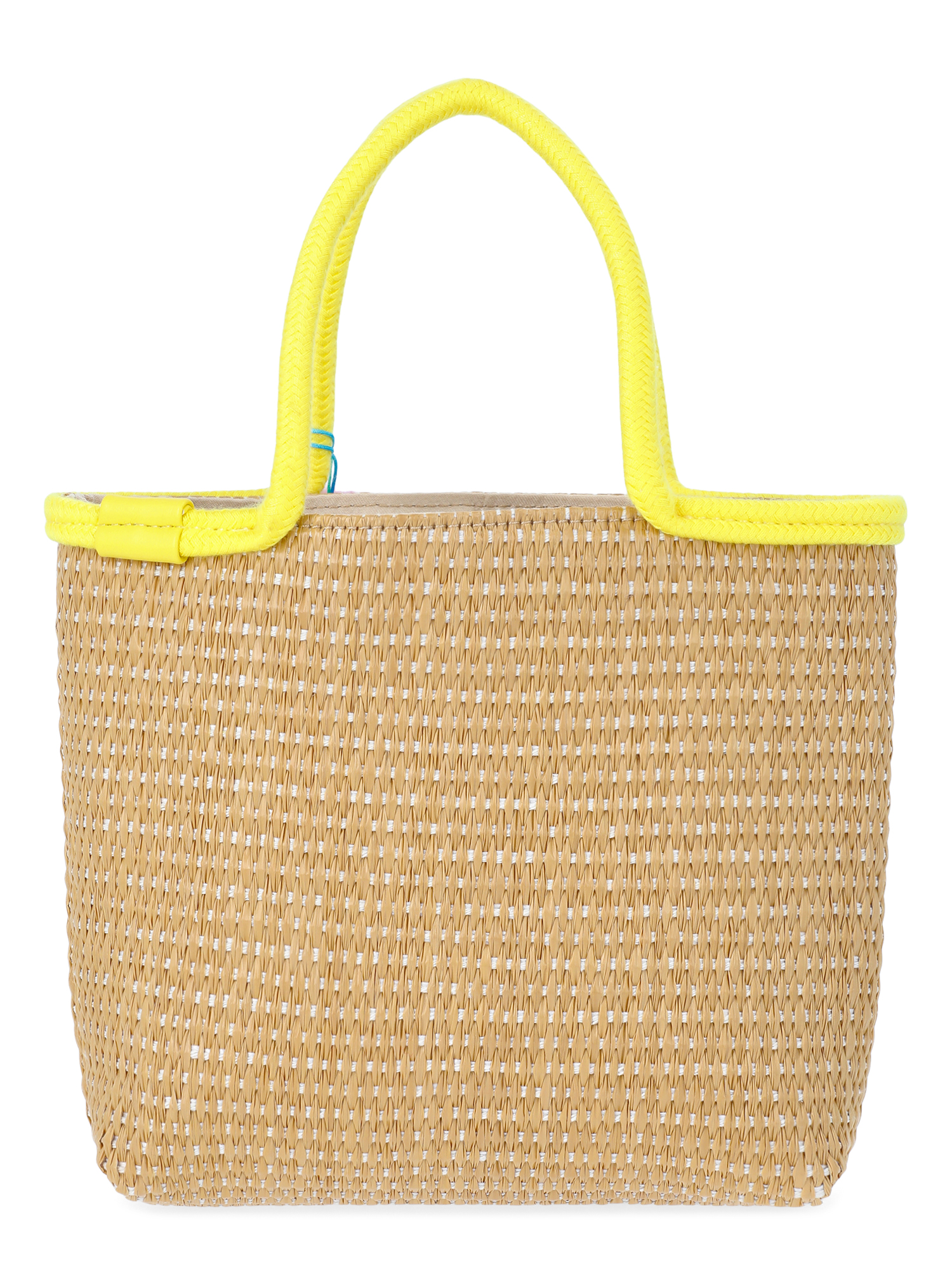 Wonder Nation Girls Daisies Straw Mini Tote Bag with Pom Handbag Charm, Yellow