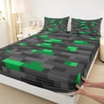 thumbnail image 3 of Homewish Black Green Abstract Twin Sheet Sets for Boys, Building Gamers Twin Fitted Sheet, Pixelate Miner Flat Sheet, Microfiber Bedroom Decor, 3-Piece, 3 of 7