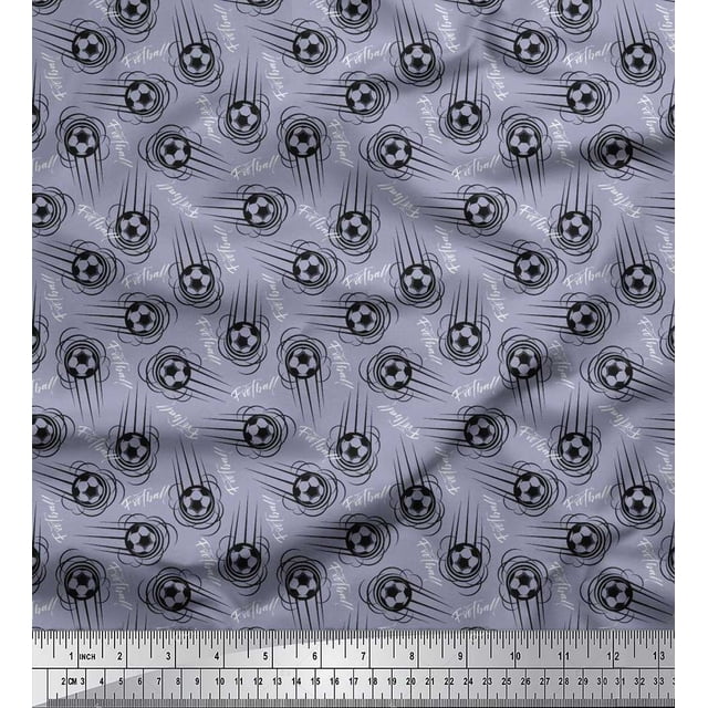 Soimoi Cotton Cambric Fabric Text & Football Sports Decor Fabric Printed Yard 42 Inch Wide