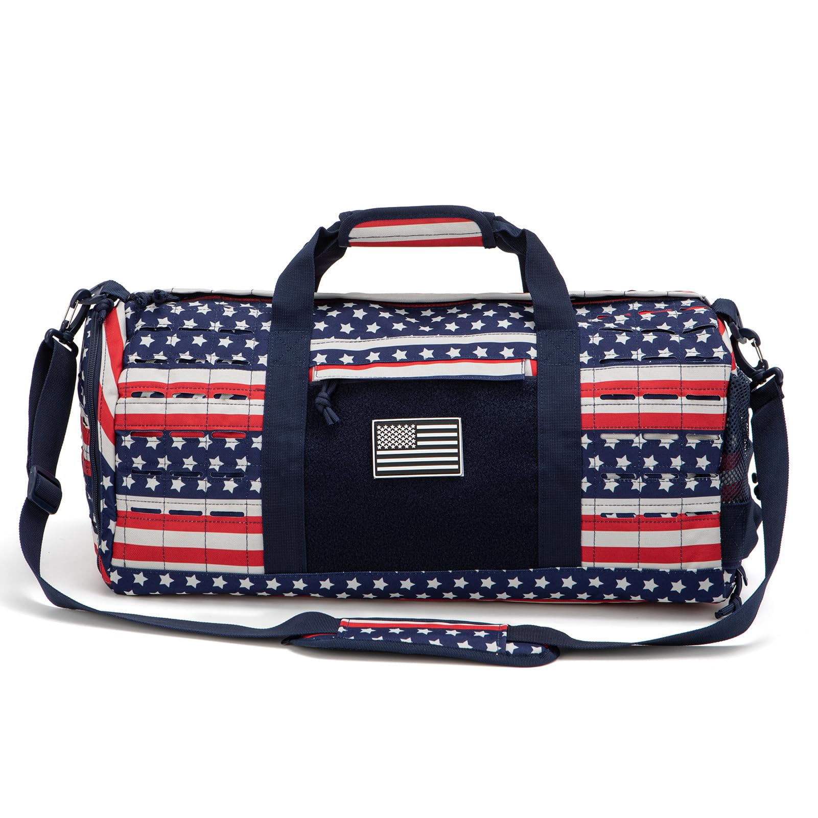 Haadid 40L Military Tactical Duffle Bag For Men Sport Gym Bag Fitness Tote Travel Duffle Bag Training Workout Bag With Shoe Compartment Basketball Football Weekender Bag Star Spangled