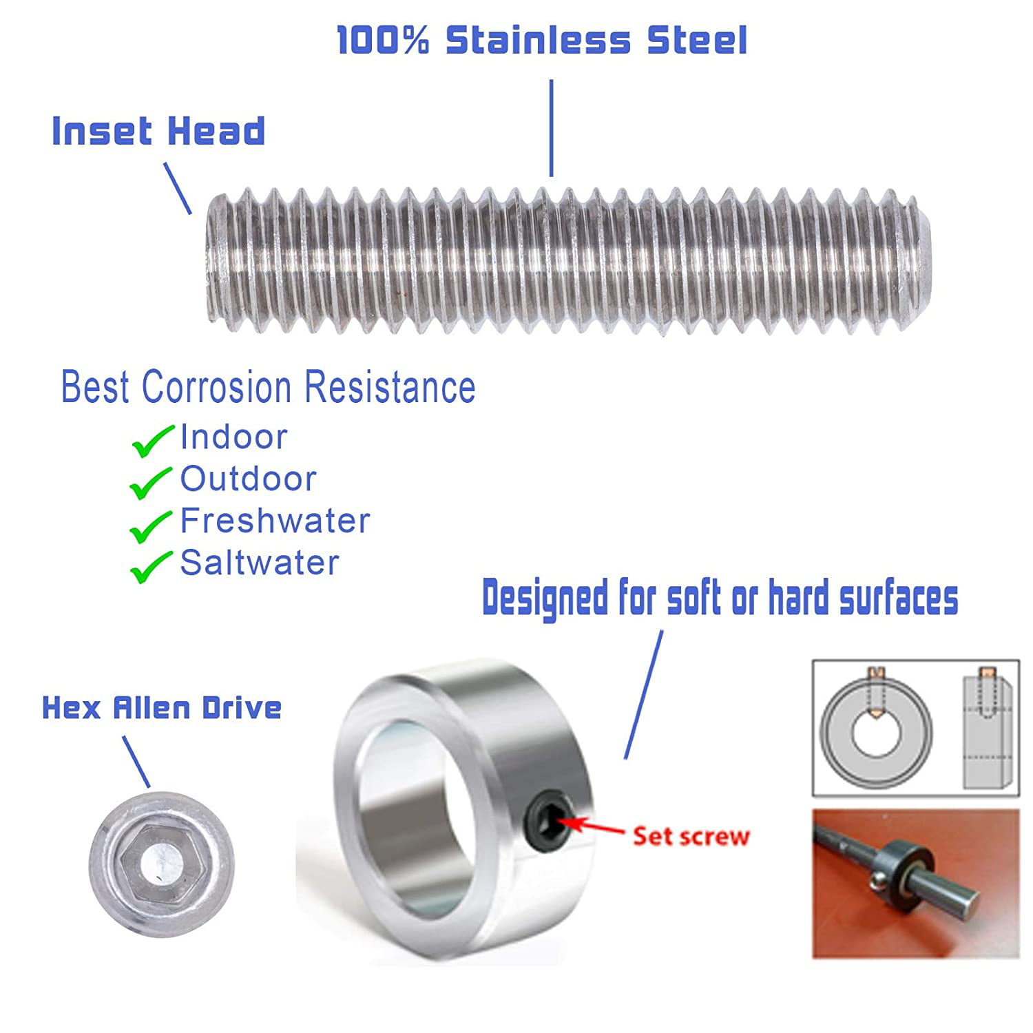 18-8 304 Stainless Steel Screws by Bolt Dropper #4-40 X 1/4 Stainless Set Screw with Hex Allen Head Drive and Oval Point 100 pc 