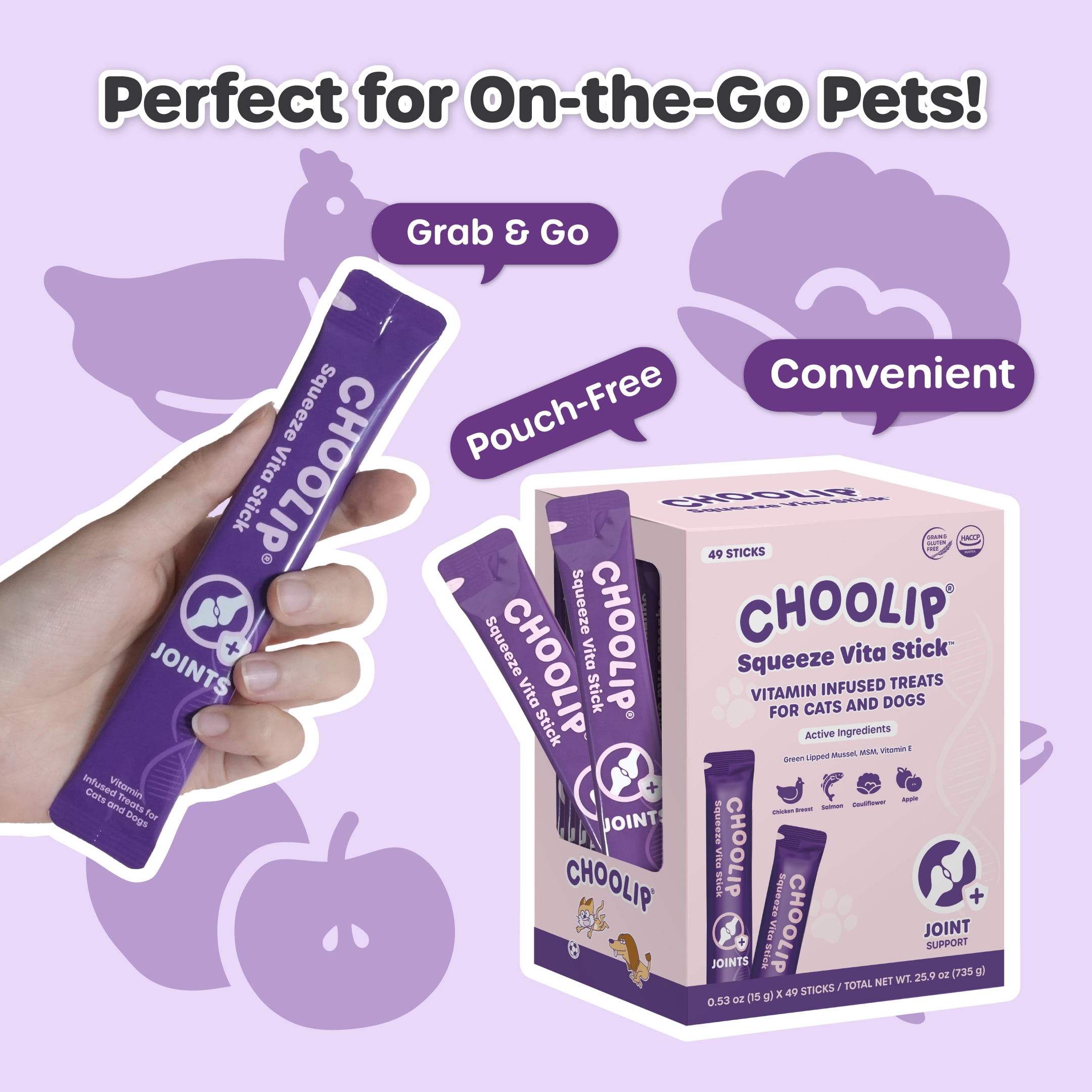 Choolip Vita Stick Joint Support Lickable Treats for Cats & Dogs, 25.9 oz (49ct)