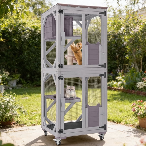 Aivituvin Outdoor Cat Catio Enclosure with Wheels, Movable Outdoor Cat House Cat Cage with Upgraded Resting Box, Waterproof Cover