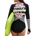 thumbnail image 4 of Women's Rashguard Long Sleeve Zip Floral Print One Piece Swimsuit Swimwear Bathing Suits, 4 of 6