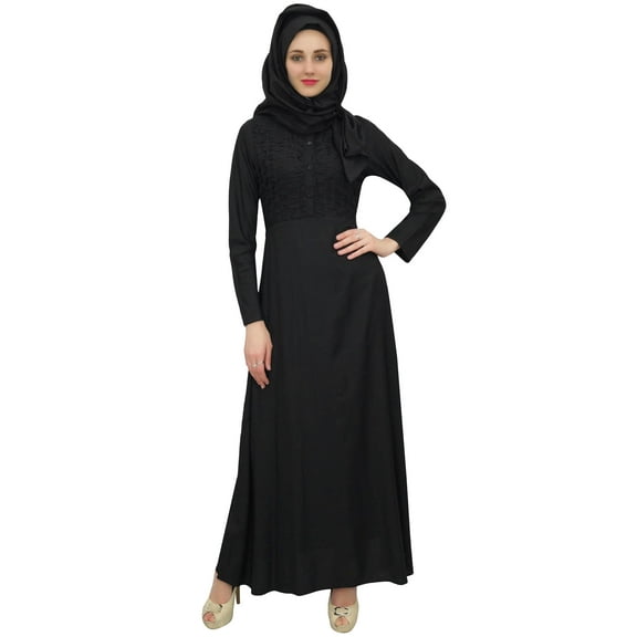 Bimba Women's Full-Sleeve Black Muslim Clothing Abaya Maxi Dress With Hizab-8