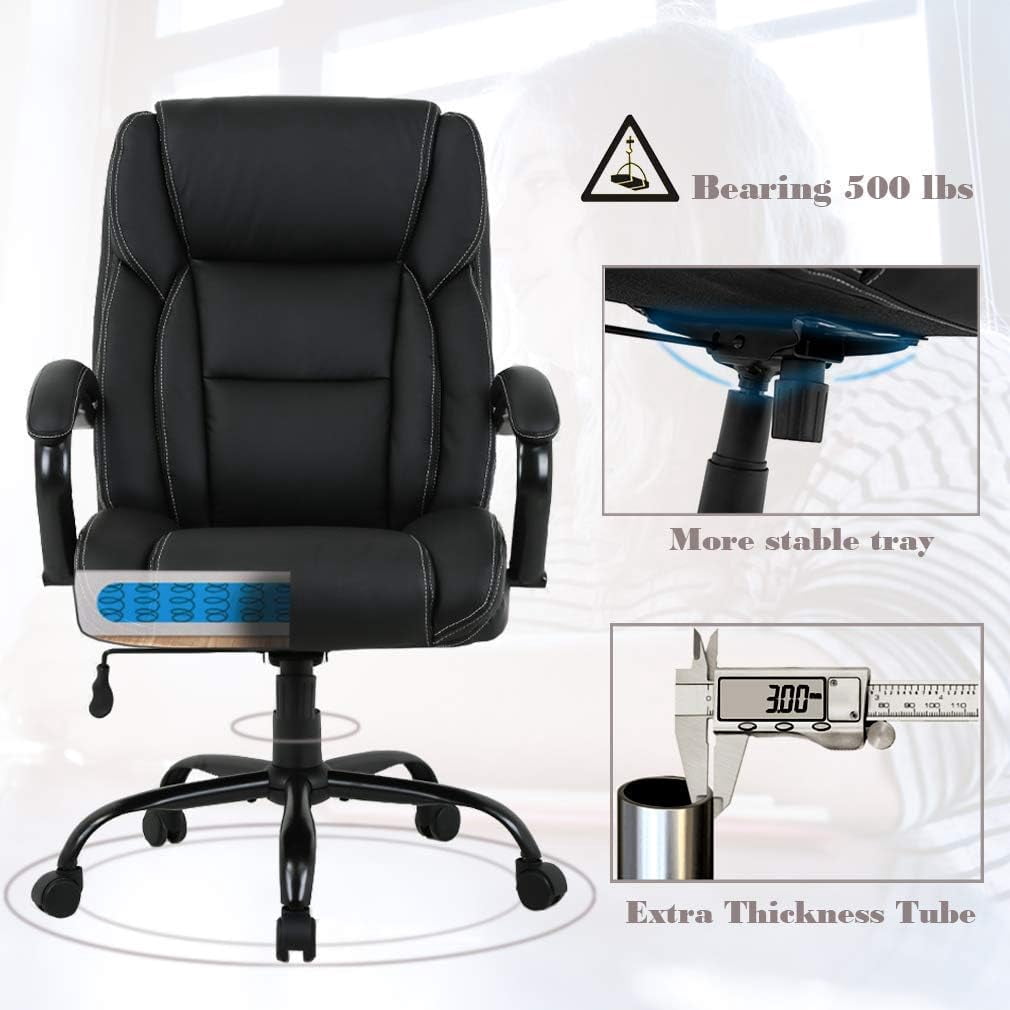 Dkelincs Big & Tall Executive Office Chair 500 lbs Capacity Heavy Duty Computer Desk Chair with Lumbar Support Armrest, Black
