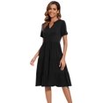 thumbnail image 4 of Vestido Jeqeocafy de verano para mujer, manga corta, cuello en V, midi, negro, 4 of 7